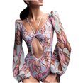 thumbnail image 2 of Qertyioot Maillot de Bain Mode pour Femmes, Bikini à Col en V Imprimé à Liens, 2 of 7