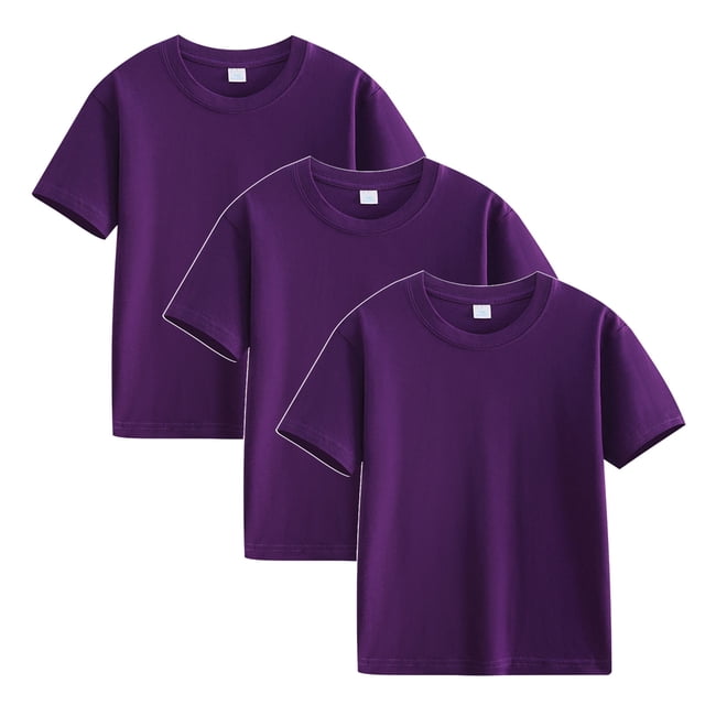 Plebaso Lot de 3 T-Shirts en Coton pour Enfants, Manches Courtes, Col Rond, Chandails Décontractés Unis Basiques, Hauts pour Unisexe