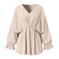 thumbnail image 3 of Long Sleeve Shirt Women Womens Solid Color Drawstring Irregular Long Sleeve Shirt Loose Long Sleeve V-Neck Tops Women's Long Sleeve Tops Long Sleeve Shirts Women, 3 of 5