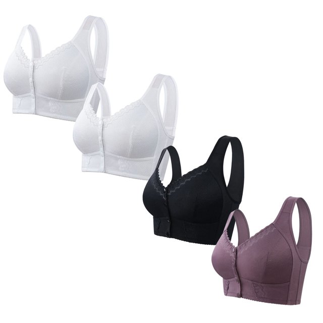 Timegard Bras for Women 4pc Plus Size Front Closure Full Coverage Support Breathable Comfy Wireless Bras