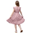 thumbnail image 4 of XIMIN Robe d'Été Décontractée Élégante à Col Rond pour Préadolescentes, Robe Quotidienne à Manches Courtes à Cap, Robe de Couleur Unie, Robe Formelle à Manches à Volants, Robes Trapèze avec Ceinture, Robe de Fête Évasée à Taille Haute, 4 of 5