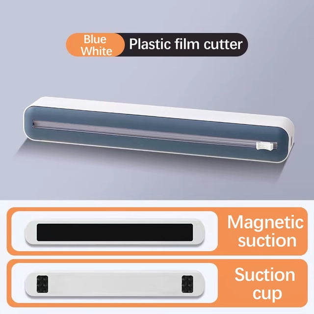 ABPWLY Suction Cup Plastic Wrap Cutter Dispenser, Adjustable Cling Film Foil Box with Hidden Stainless Steel Blade, Kitchen Organizer, 1 Unit