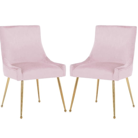 Haya Velvet Dining Chair in Pink with Metal Gold Legs, Side Dining Chair, Armless Chair Set 2