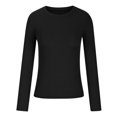 thumbnail image 4 of IROINID Reduced Womens Long Sleeve Tops Fall Stretch Slim Fitted Ribbed T-Shirt Blouse Solid Basic Tops,Black, 4 of 5