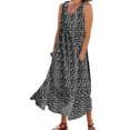 thumbnail image 1 of MAWCLOS Robe Évasée pour Femme Col Rond Été Plage Robe d'Été Sans Manches Longue Robe Maxi Hawaïenne Vacances Imprimé Floral Noir TG, 1 of 2