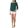 thumbnail image 2 of INSPIRE CHIC Women's Ruffled Neck Half Sleeve Sheer Summer Polka Dots Blouse Tops S Green, 2 of 8