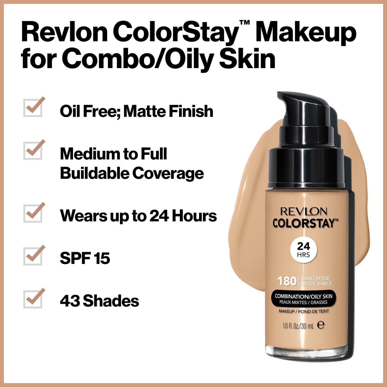 Fond de teint longue tenue pour peaux mixtes à grasses Revlon ColorStay™, FPS 15