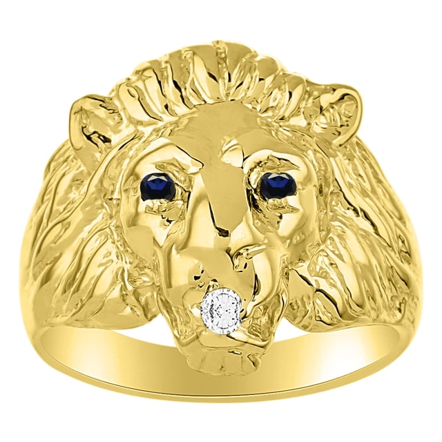 RYLOS Rings Yellow Gold Plated Silver Lion Head Ring Rings For Men Men's Rings Silver Rings Jewelry Size 10