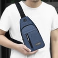 thumbnail image 1 of Crossbody Strap Bag Backpack with Headphone Hole | Multipurpose Sling Chest Pack | Lightweight Nylon Shoulder Bag | Adjustable Strap | Multiple Pockets | Hiking Travel Outdoor | 31x17x5cm | Blue, 1 of 7