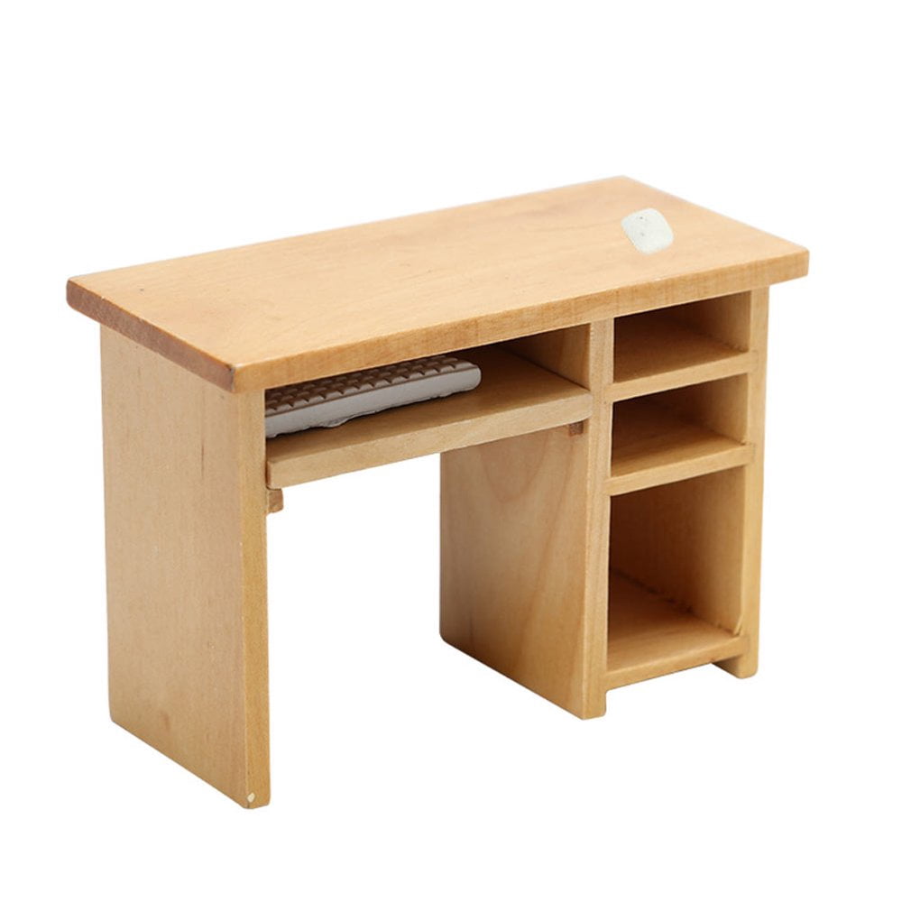 LEEYNEERMiniature Computer Desk Set Model Wooden Mini Furniture Mini House Decoration