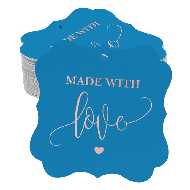 Inkdotpot Pack Of 100 Made With Love Wedding Paper Tags DIY Craft Bracket Shape Real Rose Gold Foil Hang Tags
