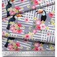 thumbnail image 2 of Soimoi Gray Poly Georgette Fabric Floral & Toucan Bird Decor Fabric Printed BTY 42 Inch Wide, 2 of 3