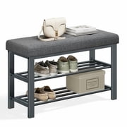 SONGMICS Shoe Bench, Storage Bench, Entryway Bench with Cushion, Shoe Shelf with Seat, Space-Saving, Modern Style, for Living Room, Bedroom, Hallway, Dark Gray and Ink Black