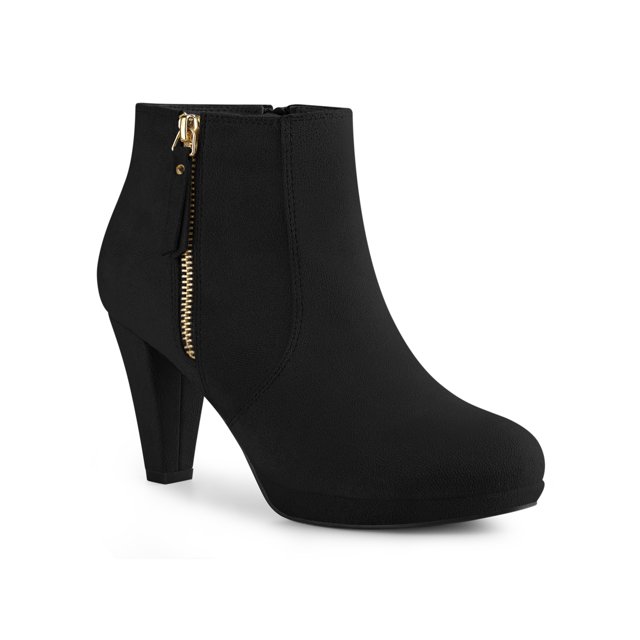 Unique Bargains Bottines à Plateforme à Bout Rond à Talons Épais pour Femme Noires (Taille 9)
