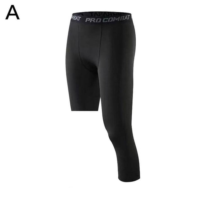 Mens 3/4 Compression Pants One Leg Tights Athletic Layer Base Basketball Ne P4C9