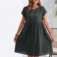 thumbnail image 2 of Yuyuzo Robes d'Été pour Femmes 2025 Coton Lin Manches Courtes Plissées Robe Midi Décontractée T-Shirt Fluide Robe d'Été, 2 of 5