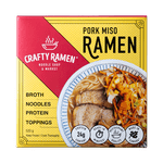 Porc Miso Ramen, Restaurant-Qualité Frozen Ramen - 520g, 24g Protéines par portion. Comprend: bouillon, nouilles, protéines, garnitures. Prêt en minutes.