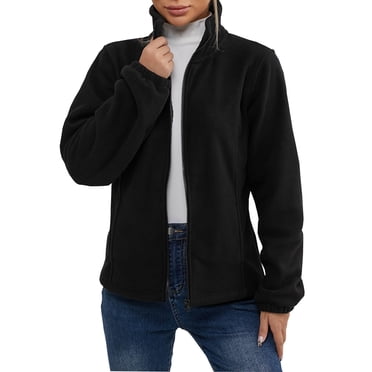 Npasoilc Coats for Women Ladies' Casual Colored All-purpose Full-zip Long-sleeved Capless Fleece Jacket
