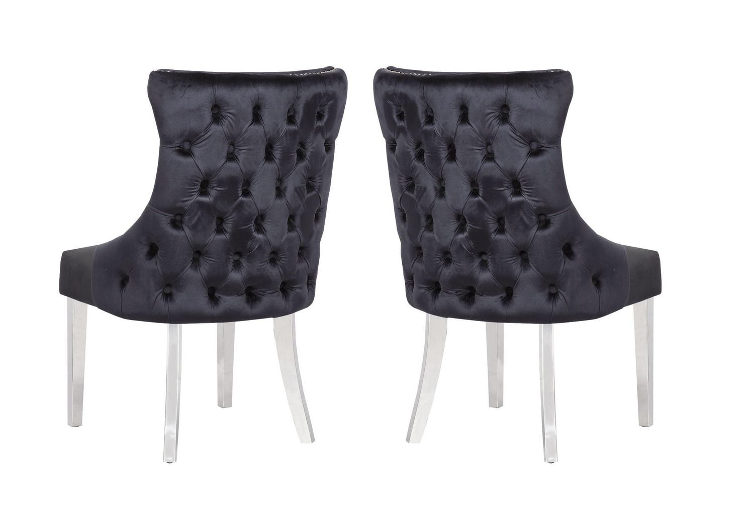 Chaise Odie en noir, chaise de salle à manger avec garniture cloutée, chaise de salle à manger en velours, chaise de salle à manger avec pieds en acier inoxydable pour cuisine et salon - Ensemble 2