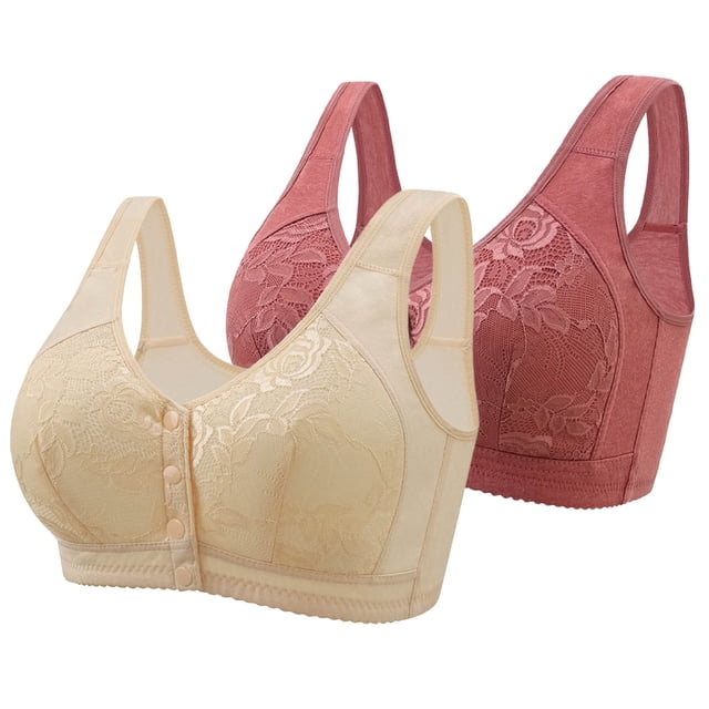 biudgviw Front Closure Bras for Women 2 Pc Wireless Push up Full Coverage Plus Size Bras Supportive Everyday Bralettes