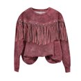 thumbnail image 3 of Yuyuzo Sweat-Shirts Oversizes pour Femmes Franges Garniture Chemise Col Rond Tops Manches Longues Pulls Décontractés, 3 of 3