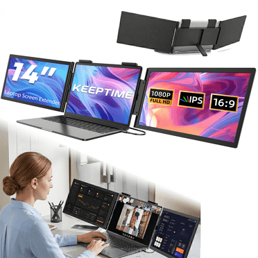 Dual Laptop Screen Extender, 14" FHD 1080P IPS Portable Monitor for 13 to 16.5-Inch Displays, USB-C Plug and Play, Compatible with Windows/Mac/Android/Switch/PS5/Xbox