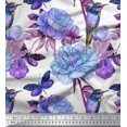 thumbnail image 1 of Soimoi Blue Cotton Poplin Fabric Hummingbird,Insect & Floral Print Fabric by The Yard 42 Inch Wide, 1 of 3
