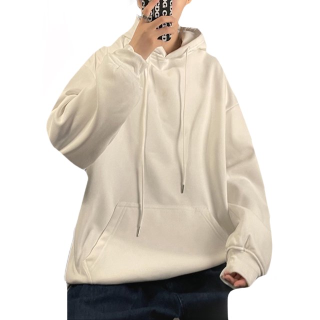 LUXUR Hommes Sweat à Capuche à Manches Longues Casual Hiver Blanc S