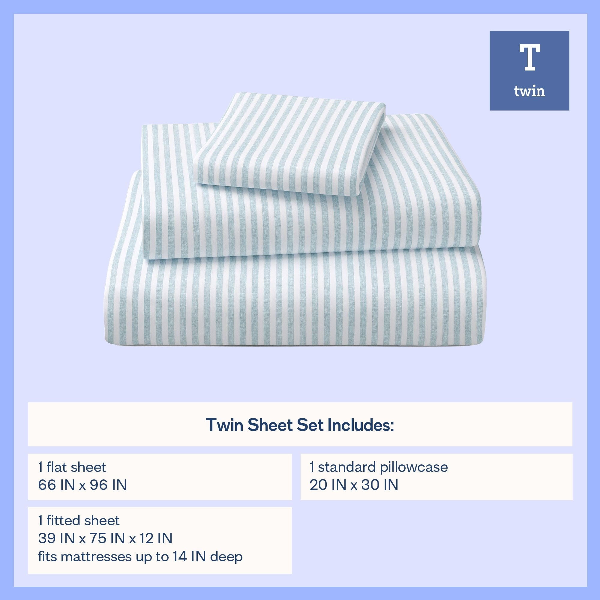 Mainstays Kids 220TC Cotton Blue Stripe Twin, 3 Piece Sheet Set
