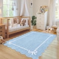 thumbnail image 4 of GlowSol 8'x10' Scalloped Bow Border Area Rug, Modern Solid Washable Rug with Non Slip TPR Backing, Stain Resistant Low Pile Indoor Carpet Mat for Bedroom Hallway Nursery Decor, Blue, 4 of 7