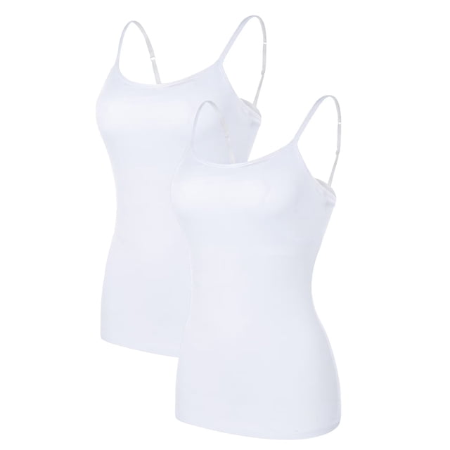 Charmo Women's Basic Cami Adjustable Spaghetti Strap Built in Bra Tank Top 2 Pack
