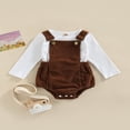 thumbnail image 3 of Baby 2PCS Spring Romper Suit  Long Sleeve Plain Ribbed Crew Tops+ Buckle Shoulder Straps Snap Triangle Suspender Romper, 3 of 7