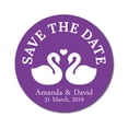 thumbnail image 1 of Darling Souvenir Round 45 Pcs Loving Swans Save The Date Stickers Personalized Bride Groom Names And Date Envelope Seals - Violet, 1 of 1