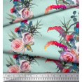 thumbnail image 3 of Soimoi Green Cotton Voile Fabric Leaves & Ranunculus Floral Print Fabric by the Yard 56 Inch Wide, 3 of 3