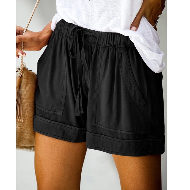 jsaierl Womens Comfy Drawstring Splice Casual Elastic Waist Pocketed Loose Shorts Pants