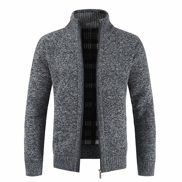 Cardigan à Col Montant pour Hommes, Pull à Fermeture Éclair, Veste en Tricot à Manches Longues