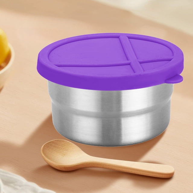 Boîte à Collations en Acier Inoxydable avec Couvercle en Silicone - Contenant de Rangement Alimentaire Hermétique Scellé Portable à Compartiments Divisés pour Collations Assaisonnements, Violet, JKODE