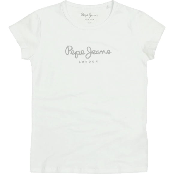 Pepe Jeans Girls T-shirt - HANA GLITTER, Cotton, Round neck, Short sleeve, Glitter, Logo, solid color White 188