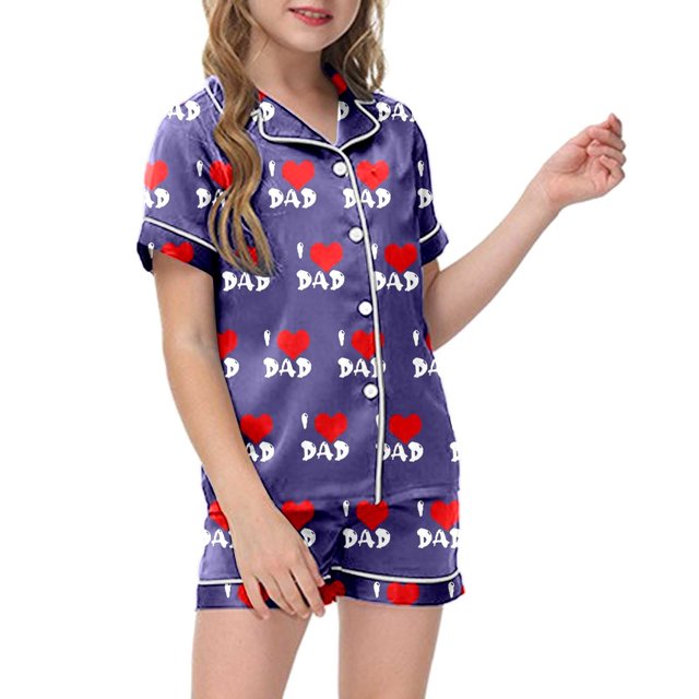 Luvoko Child Children DIY Anniversary Print Pajama Set Short Sleeve Button Up Top And Shorts