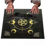 Altar Tarot Tablecloth 49x49cm Hexagram Moon Phase Patterned Astrology Tarot Card Game Supplies For Astrologist Divination