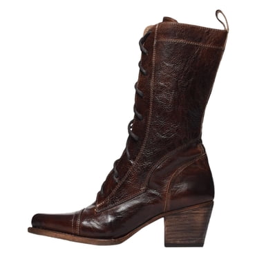 B91xZ Bottes de Combat pour Femmes à Bout Rond à Talon Bloc Bottines pour Femmes, Brun 8