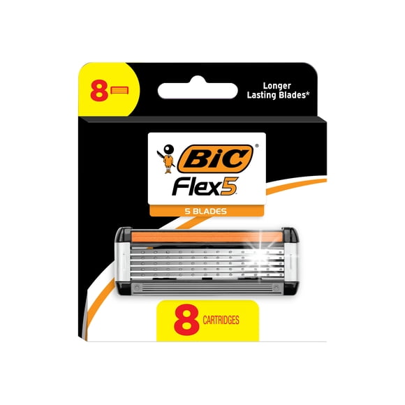 BIC Flex 5 Refillable Razors for Men, 5 Blade, 8 Razor Cartridges