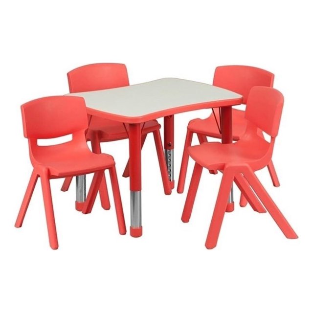 Bowery Hill Ensemble de Table d'Activité en Plastique/acier avec 4 Chaises Empilables Rouge