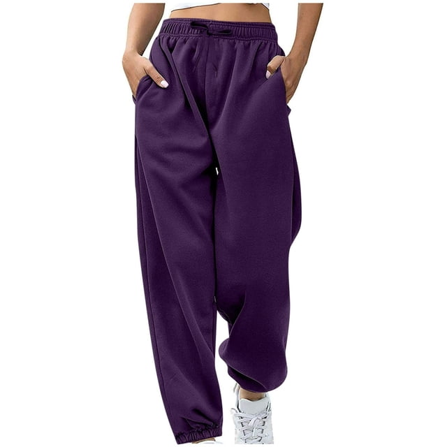 AherBiu Pantalon de Survêtement en Molleton pour Femmes, Ample, Taille Haute, Décontracté, Athlétique, Joggers avec Poches, Course, Gym, Entraînement, Pantalon