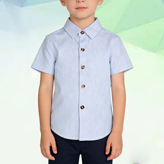 LIJCC Kids' Short-Sleeve Button-Down Shirt: Striped Pattern, Collared Design, Durable Fabric & Reinforced Buttons – Perfect for Daily & Semi-Casual Wear