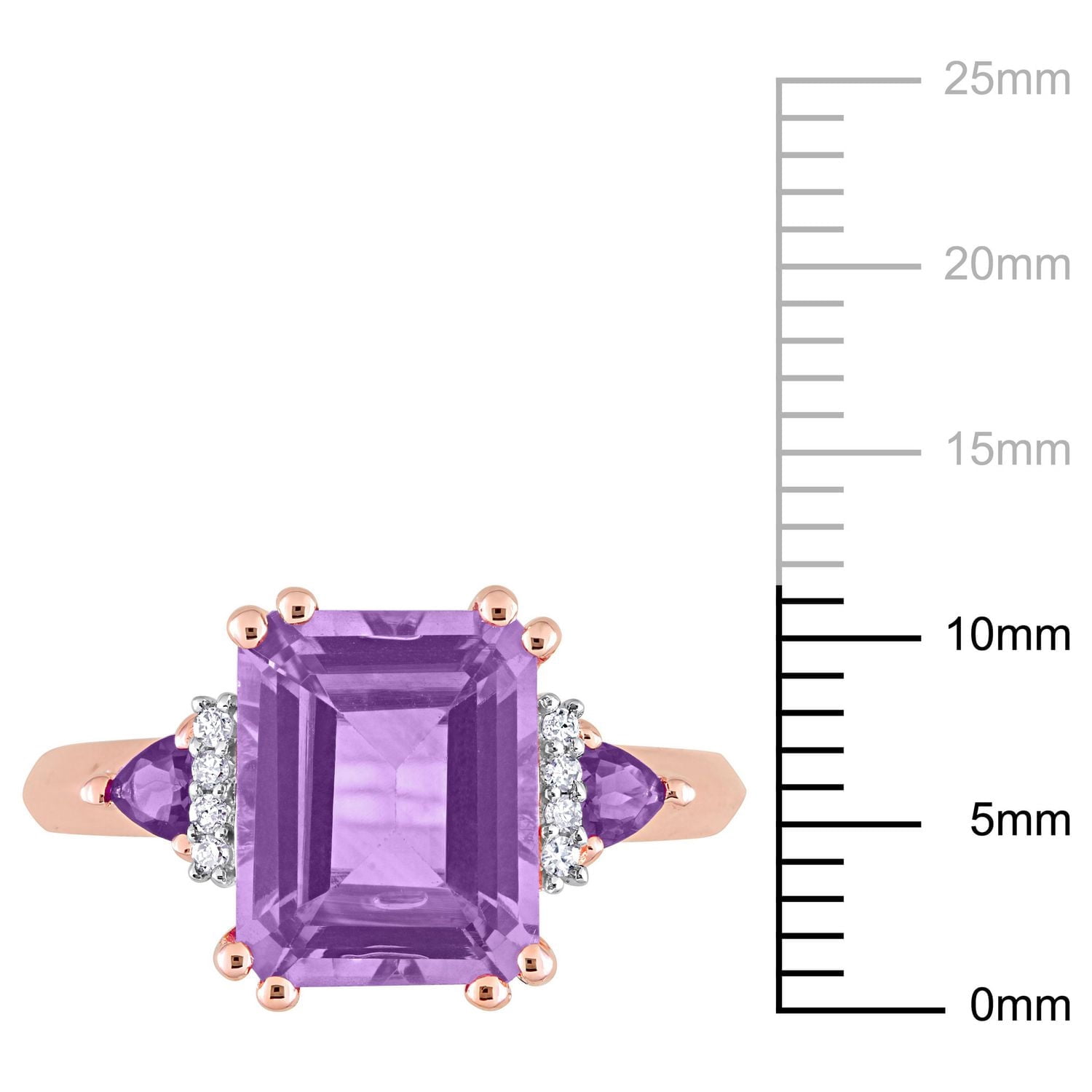 Bague Cocktail à trois pierres Miabella avec 3-1/3 Carat PBT d'Améthyste et Accent de Diamant en Argent Sterling Plaqué Or Rose 18K
