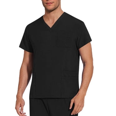 Amzcrzy Sarraus pour Hommes Couleur Unie Col en V Hauts de Sarrau Mode Manches Courtes Tenue de Travail Sarraus d'Infirmier avec Poches