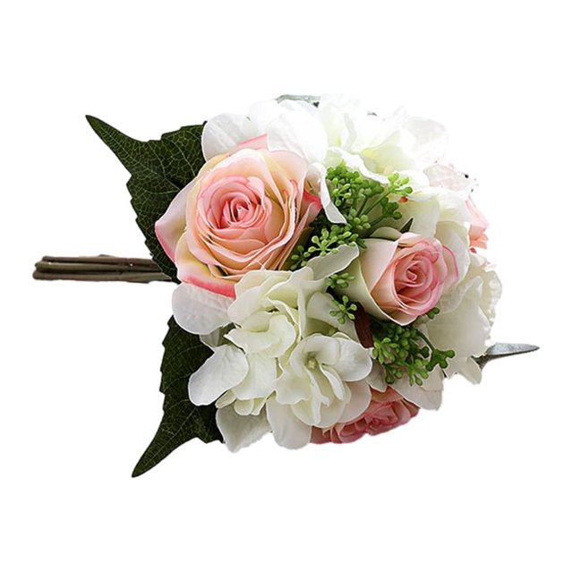 mmirethe Artificial Flowers Bouquet Fake Hydrangea Heads Realistic Roses Party Home Decorative Table Wedding Display Decoration Light Pink