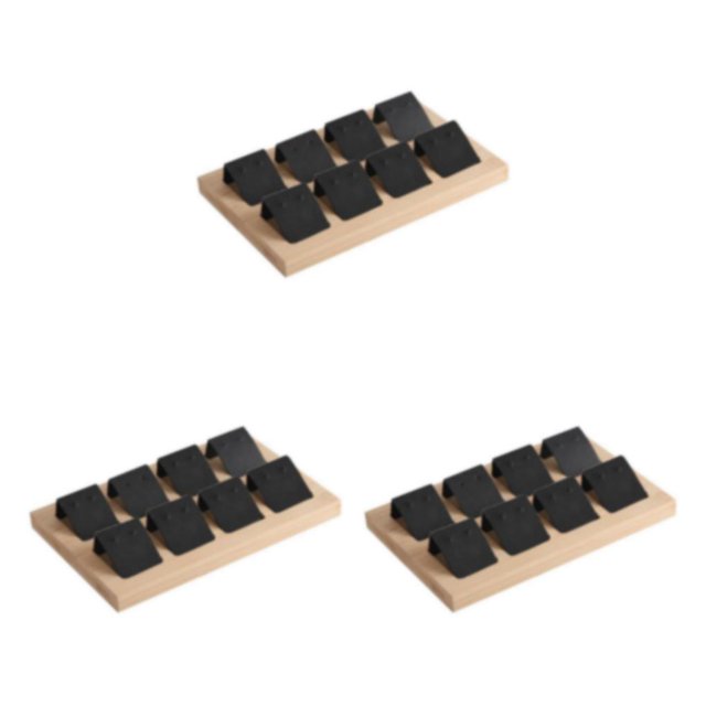 kurtrusly Wood Earring Card Holder w/ Tray Jewelry Display for Accessory 8 Pair Black 3Set