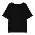 thumbnail image 4 of Penkiiy Haut d'Été Uni pour Femme Grande Taille Manches Courtes Bouffantes Col Rond Ample Mode Manches Courtes Col Rond Haut TG-5TG TG Noir, 4 of 8